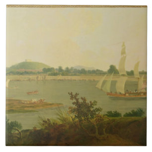 Pinnace Sailing Down the Ganges past Monghyr Fort, Tile