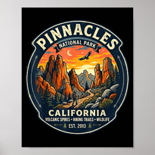 Pinnacles national park california retro hiking poster