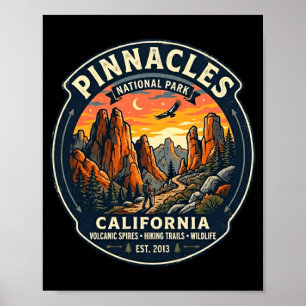 Pinnacles national park california retro hiking poster