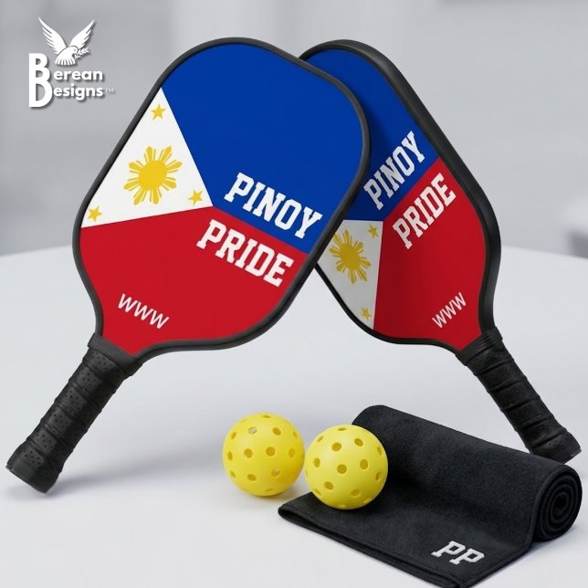 PINOY PRIDE Monogram Philippines Filipino Flag Pickleball Paddle (Patriotic pickeball paddle with Filipino flag. For Pinoy lovers of pickleball from the Philippines.)