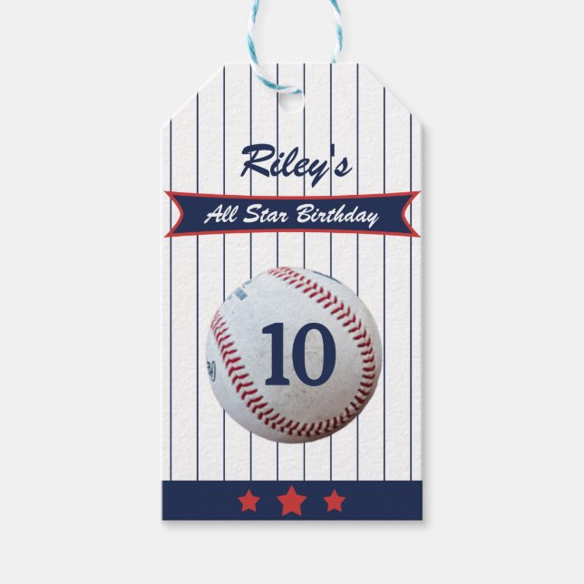 Pinstripe Baseball Birthday Party Gift Tags (Front)