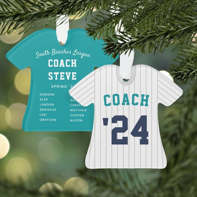 Pinstripe Baseball Jersey Coach & Team Roster Ornament (Creator Uploaded)