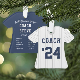Pinstripe Baseball Jersey Coach & Team Roster Ornament