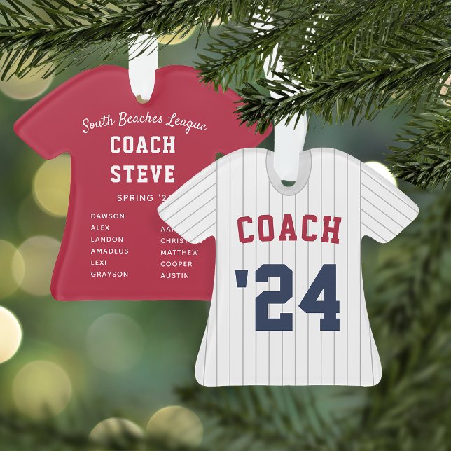 Pinstripe Baseball Jersey Coach & Team Roster Ornament (Creator Uploaded)