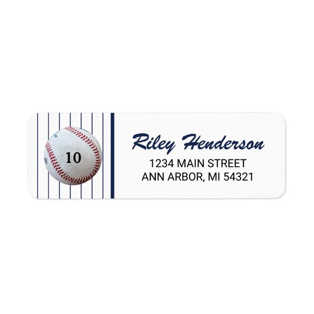 Pinstripe Birthday Baseball Return Address (Front)