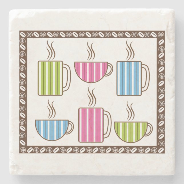 Pinstripe Coffee Cups Stone Coaster (Front)