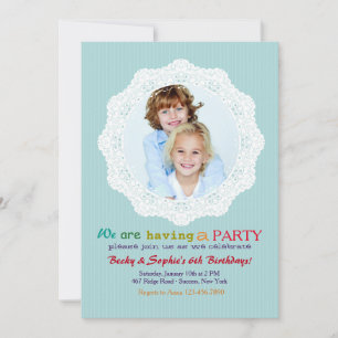 Pinstripe Love Teal Photo Invitation
