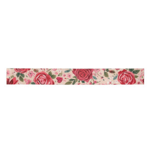 Pinstripe Pink Roses Satin Ribbon