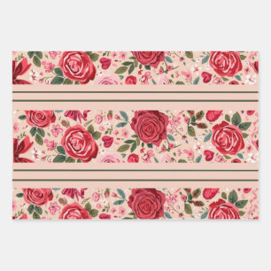 Pinstripe Pink Roses Wrapping Paper Sheet