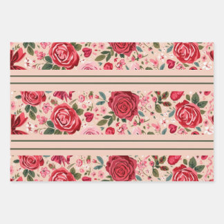 Pinstripe Pink Roses Wrapping Paper Sheet