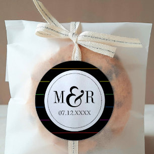 Pinstripe Rainbow on Solid Black LGBT Wedding Classic Round Sticker