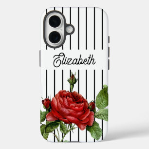 Pinstripe Red Rose Name iPhone 16 Case