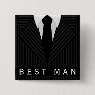 Pinstripe Suit Bachelor Party Best Man Square Pin