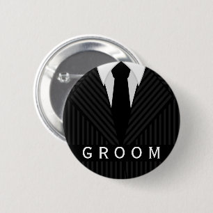 Pinstripe Suit Bachelor Party Groom Round Badges