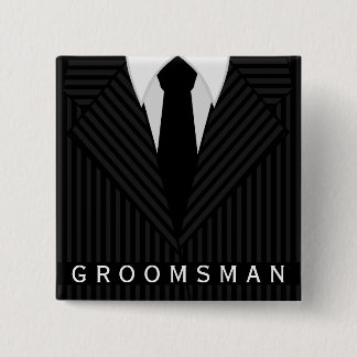 Pinstripe Suit Bachelor Party Groomsman Square Pin