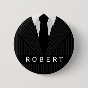 Pinstripe Suit Mens Fashion Round Name Tag Badge