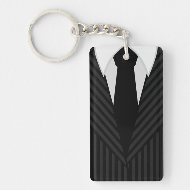 Pinstripe Suit Tie Rectangular One-Sided Keyrings (Front)
