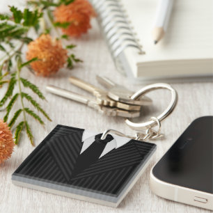 Pinstripe Suit Tie Square Two Sided Keyrings