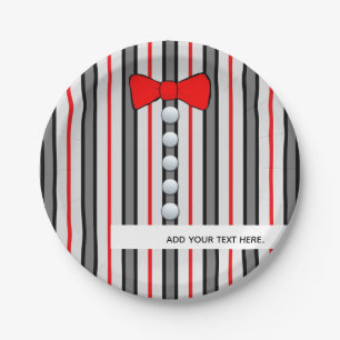 Pinstripes And A Red Bow Tie Paper Plate