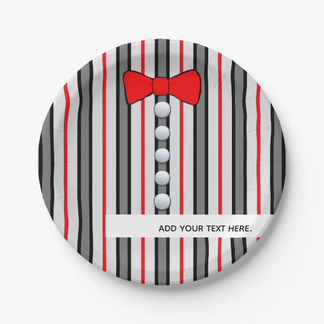Pinstripes And A Red Bow Tie Paper Plate (Front)