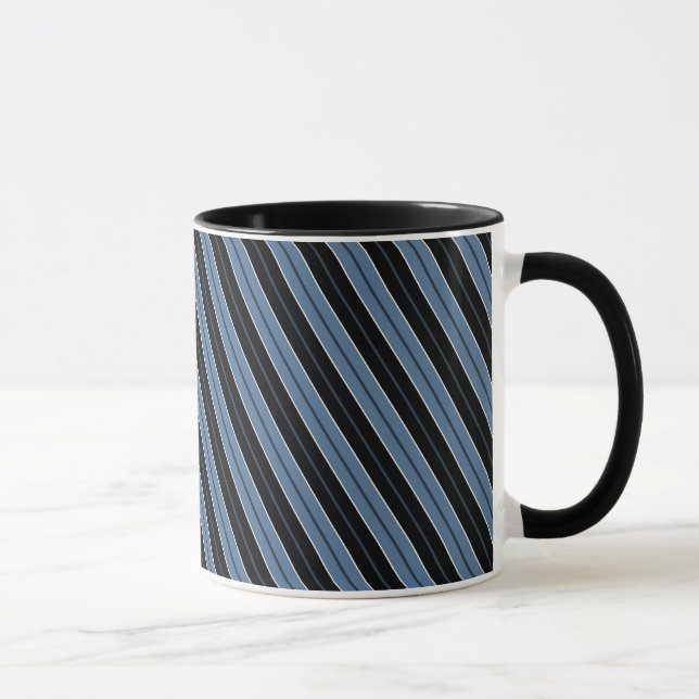 Pinstripes blue black white diagonal stripes mug (Right)