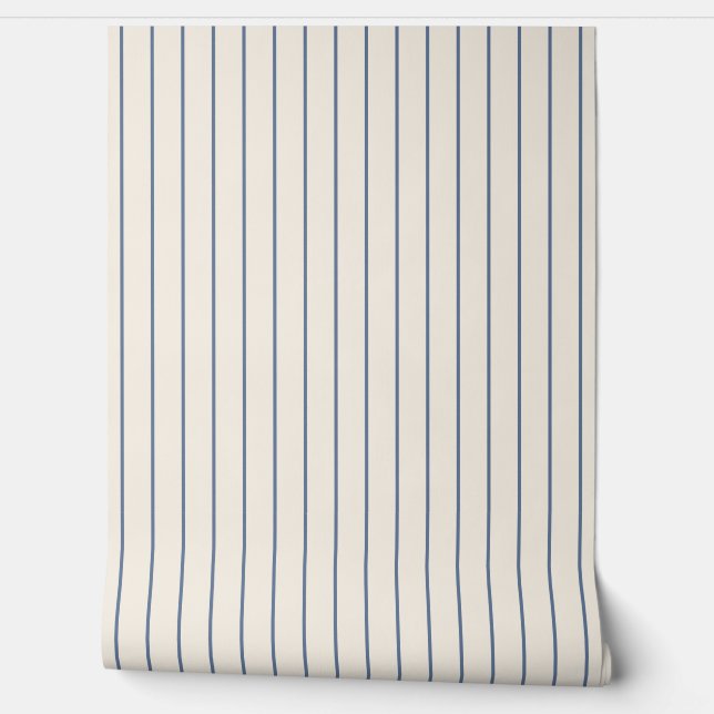 Pinstripes Blue on Ecru Seamless Pattern Wallpaper (Unrolling)