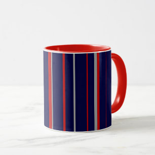 Pinstripes, colors red, navy, gray mug