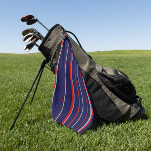 Pinstripes, colours red, navy, grey golf towel
