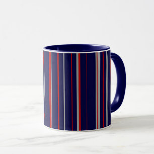 Pinstripes, colours red, navy, grey mug