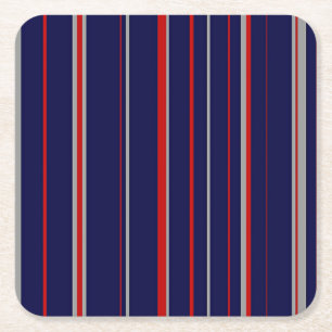 Pinstripes, colours red, navy, grey square paper coaster