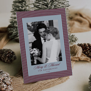 Pinstripes Merry & Married Photo Holiday Card
