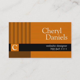 Pinstripes Monogram Initials Web Designer pumpkin Business Card