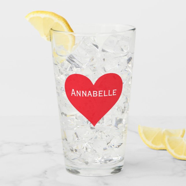 Pint Glass Cute Red Heart Name Personalised (Front Ice)