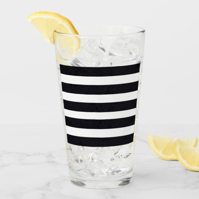 Pint Glass - Modern Chic Black And White Stripes (Front Ice)