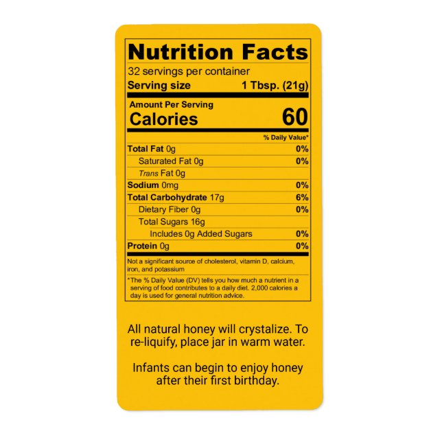 Pint Honey Jar Nutrition Facts (Front)
