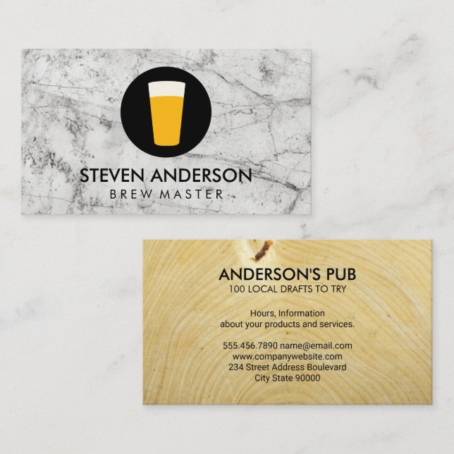 Pint of Beer Logo | Wood Grain | Stone Business Card (Front/Back)