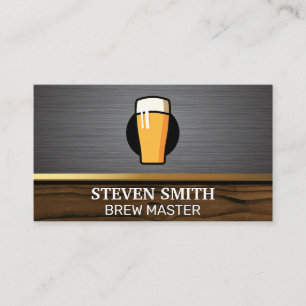 Pint of Beer Metallic and Wood Background Business Card