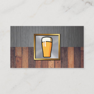 Pint of Beer Metallic and Wood Background Business Card