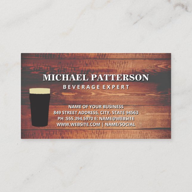 Pint of Beer | Rustic Wood Business Card (Back)