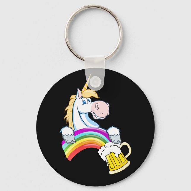 Pint of Gold at End of Rainbow (Plus Unicorn) Key Ring (Front)
