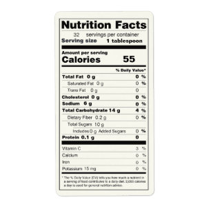 Pint Size Jar of Jelly Food Nutrition Facts Label