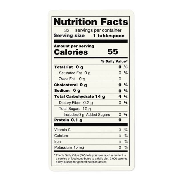 Pint Size Jar of Jelly Food Nutrition Facts Label (Front)