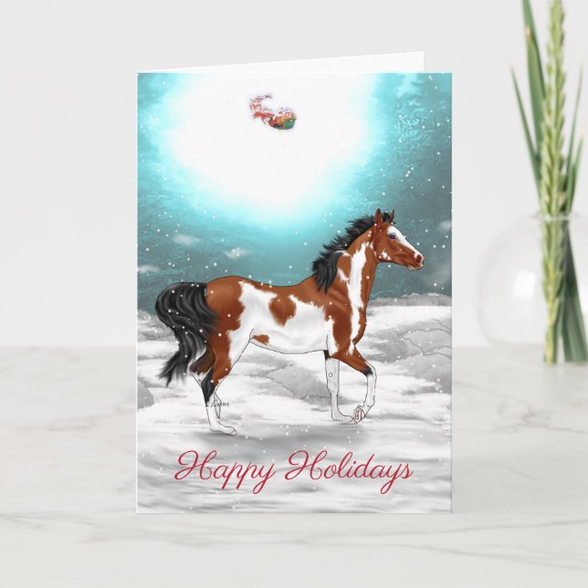 Pinto Arabian Horse Christmas Holiday Card (Front)