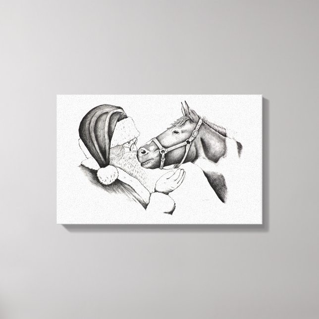 Pinto Horse and Santa Claus Canvas Print (Front)