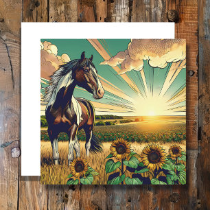 Pinto Horse in a Sunflower Field 