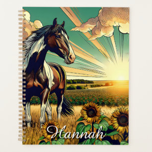 Pinto Horse in a Sunflower Field Personalised Planner