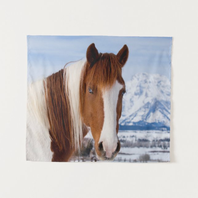 Pinto Horse Mount Moran in Winter Tapestry (Front (Horizontal))
