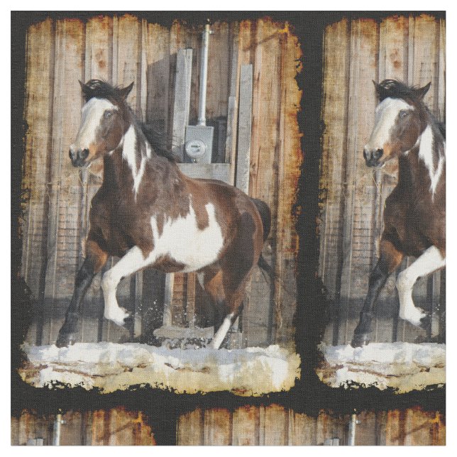 Pinto Horse On The Run Fabric (Close Up)