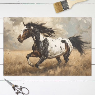 Pinto Horse Running Oil Painting Decoupage Tissue Paper
