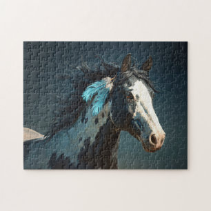 Pinto Mustang Horse Feather Accent Jigsaw Puzzle